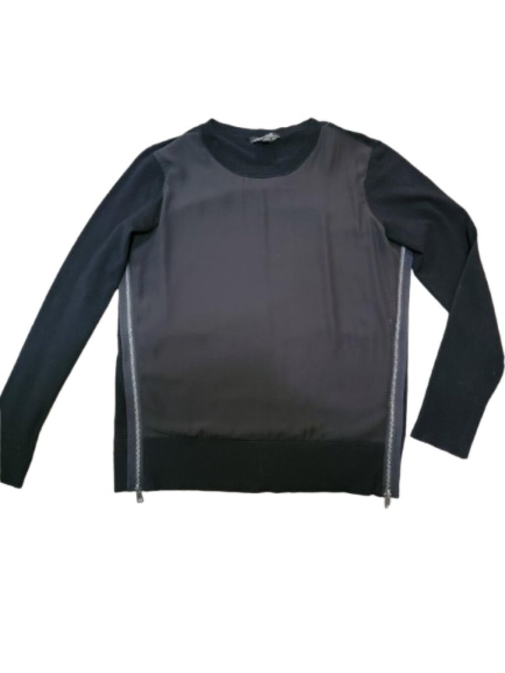 Charlie B Black Long Sleeve Pullover Top Side Zipper Detail